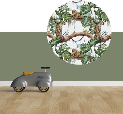 Muurcirkel jungle - Ø 100 cm - Dieren - luipaard - wit - Muurcirkel binnen - Wanddecoratie -muursticker - Babykamer en kinderkamer
