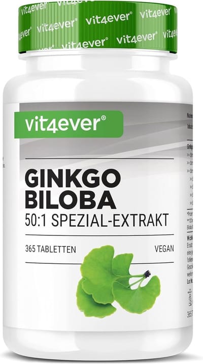 Vit4ever - Ginkgo Biloba 6000 mg - 365 tabletten - Premium: Met flavonglycosiden + ginkgolide terpene lactonen & vrij ginkgolzuur - Zonder ongewenste toevoegingen - Laboratoriumonderzoek - Hooggedoseerd - Veganistisch