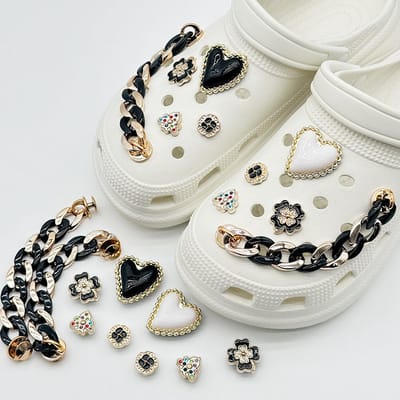 Schoenaccessoires-geschikt voor crocs charms- geschikt voor crocs pins- geschikt voor crocs Accessoires- geschikt voor Crocs Jibbitz-Zwart-wit hart [10 stuks met sluiting]