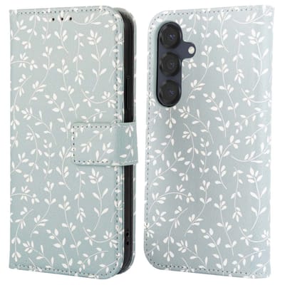 imoshion Hoesje - Geschikt voor Samsung Galaxy S25 - Design Bookcase smartphone - Smoke Green Flowers