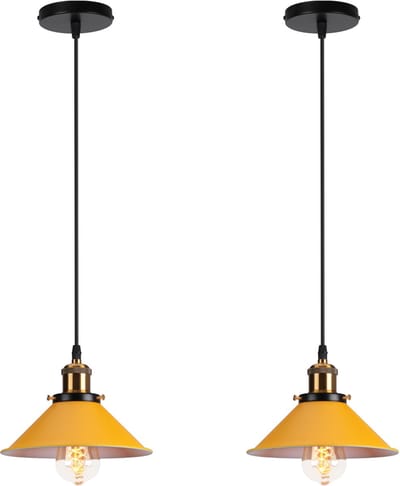 2 Stuks Hanglamp Modern Kroonluchter Industriële E27 Plafondlamp voor Keuken Slaapkamer Woonkamer Donkergeel