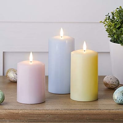 Set van 3 pastel LED vlamloze stompkaarsen met timer en afstandsbediening