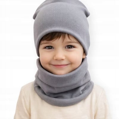 Dartomik - Kinder Sjaal en Muts Set - Oeko-Tex Gecertificeerd - Grafiet - 46/50