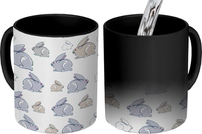 Magische Mok - Foto op Warmte Mokken - Koffiemok - Patroon - Konijn - Oor - Jongens - Meisjes - Kinderen - Kindje - Magic Mok - Beker - 350 ML - Theemok