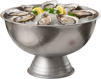 Excellent Houseware Serveerschaal - oesters/zeevruchten - op voet - zilver - rvs - 40 x 24 cm