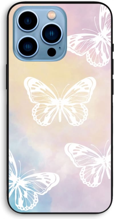Case Company® - Hoesje geschikt voor iPhone 13 Pro Max hoesje - White butterfly - Biologisch Afbreekbaar Telefoonhoesje - Bescherming alle Kanten en Schermrand