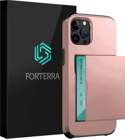 Hoesje Geschikt voor iPhone 14 Pro Max Pashouder Hard Case Hoes - Hoes Geschikt voor iPhone 14 Pro Max Hoesje Back Cover Met Pasjeshouder - Rosé goud