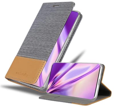 Cadorabo Hoesje geschikt voor OnePlus 8 PRO in LICHTGRIJS BRUIN - Beschermhoes met magnetische sluiting, standfunctie en kaartvakje Book Case Cover Etui