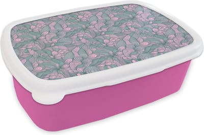 Broodtrommel Roze - Lunchbox - Brooddoos - Patroon - Bloemen - Design - 18x12x6 cm - Kinderen - Meisje