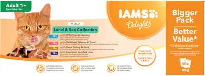 IAMS Delights Land - Sea Adult Kattenvoer Nat in Gelei - 2 x 48 x 85 gr - Voordeelverpakking