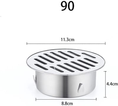 Ronde, vrijstaande sifonafvoer van roestvrij staal met lekbak en anti-verstoppingsfilter, geschikt voor balkons, terrassen, dakterrassen, patio's en tuinen (diameter 90 mm).