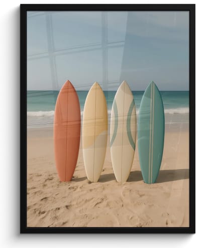 Poster in lijst - Fotolijst 50x70 cm - Posters - Strand - Surfbord - Pastel - Posterlijst zwart - Decoratie - Wanddecoratie woonkamer - Muurdecoratie slaapkamer