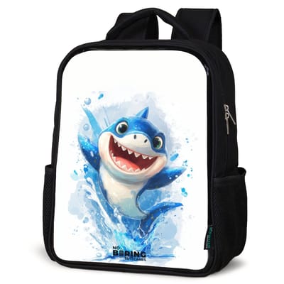 NoBoringSuitcases.com® - Rugzak zwart - Schooltas jongen & meisje - Springende blije haai - Rugtas voor school - Boekentas kind - Schoolrugzak - Kinderrugzak