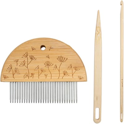 Weef Kam - Houten Tool - Textiel Bewerken - Stevige Stalen Tanden - 10 x 7.5 cm - Houtkleurig