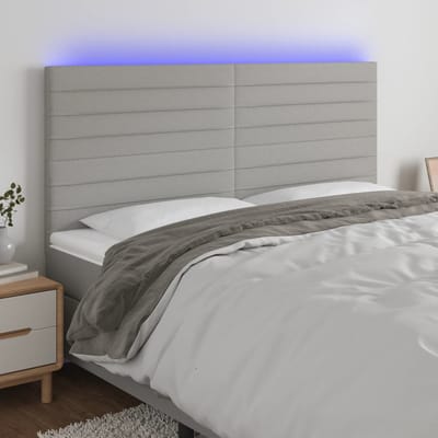 vidaXL - Hoofdbord - LED - 180x5x118/128 - cm - stof - lichtgrijs