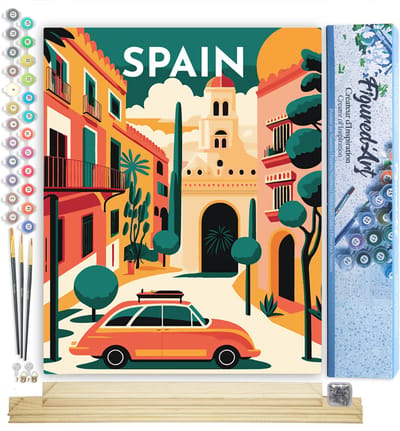 Figured'Art Schilderen op Nummer Volwassenen canvas Reisposter Sevilla- Handwerk acrylverf Kit DIY Compleet - 40x50cm met DIY houten lijst