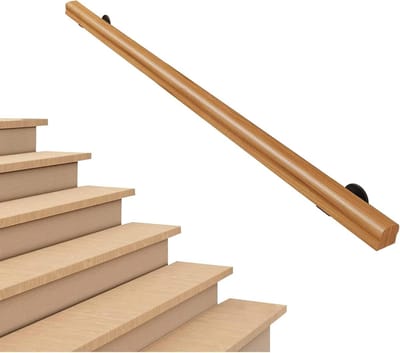 Massief Houten Leuning - Trapleuning Muur - Veilig Traplopen - Stevige Steun - Tot 300cm - Natuurlijk Hout