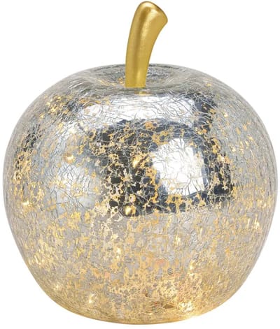Zilveren glazen appel met 30 led , timer, (B/H/D) 22x24x22cm