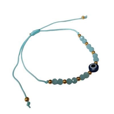 Aramat Jewels | Armbanden | Verstelbare Boze Oog touw Armbandje | Licht Blauw | |2mm | Metaal | Kinderen, Volwassenen | Verkleurd niet