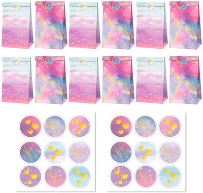 Dailygoods- Geschenkzakjes 12 Stuks - Roze/Goud - Kraftpapier - Goodiebag - Feestdecoratie - 22 x 12 x 8 cm - Magische Sfeer - Goodiebags