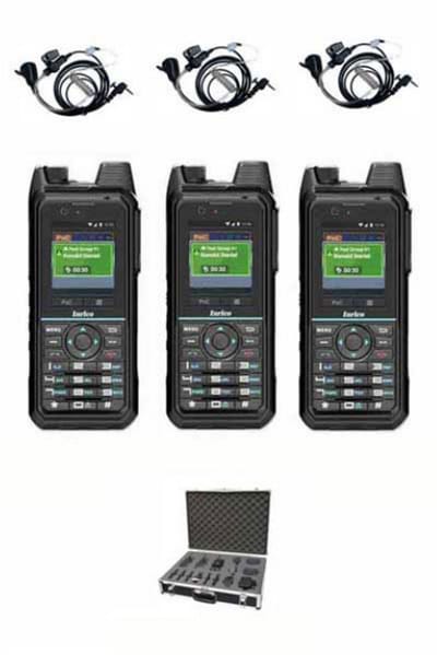 Set van 3 Inrico T330 4G LTE Zello Smart Portofoon IP68 met beveiliging oortje en koffer