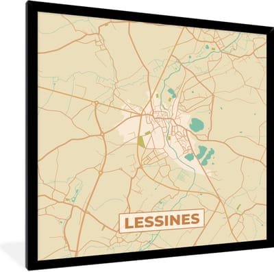 Fotolijst incl. Poster - Vintage - Lessines - Stadskaart - Plattegrond - Kaart - 40x40 cm - Posterlijst