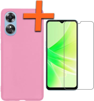 Hoes - Met Screenprotector - Geschikt voor OPPO A17 - Sterk & Shockproof - Back Cover - Siliconen Case - Telefoon Hoes - Lichtroze