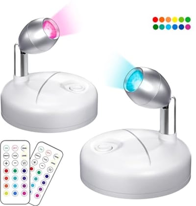 Draadloze RGB LED Spotlights met Afstandsbediening - 2-Pack Batterijgevoede Verlichtingsoplossingen voor Kunst, Fotos en Decoratie
