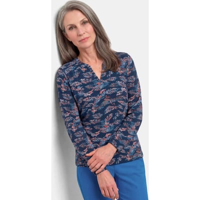 Blouse van glinsterende slinky-jersey - marine / gedess. - Gr. 19 van Goldner Fashion