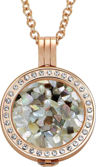 Quiges - Munthouder met Ketting en Munt 25mm Schelp Vlokjes Grijs - RVS Rose Goudkleurig met Zirkonia - EPRHZ166