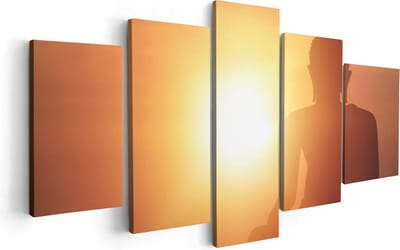 Artaza Canvas Schilderij Vijfluik Silhouet Van Een Boeddha Beeld Met Zonsondergang - 100x50 - Foto Op Canvas - Canvas Print