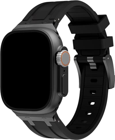 Stravo Heavy Duty Liquid Silicone Rubber Sport bandje Geschikt voor Apple Watch 42mm(Series 11/10) 41mm 40mm 38mm - Luxe rubber siliconen horlogebandje met RVS gesp - Voor Apple Watch SE 1 2 3 / Series 11 10 9 8 7 6 5 4 3 2 1 - Zwart/zwart