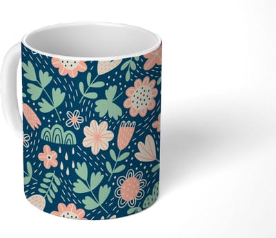 Mok - Koffiemok - Bloemen - Patroon - Planten - Mokken - 350 ML - Beker - Koffiemokken - Theemok