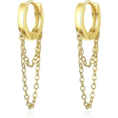 Boucles d'oreilles créoles à double couche en argent sterling 925 de style punk pour femmes, bijoux d'oreille couleur or pour les meilleurs amis S-E995