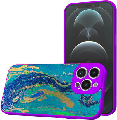 Smartphonica Telefoonhoesje Geschikt voor iPhone 12 Pro Max met Blauw Goud Marmer opdruk - TPU Back Cover Case Blue Gold Marble Design - Paars geschikt voor iPhone 12 Pro Max