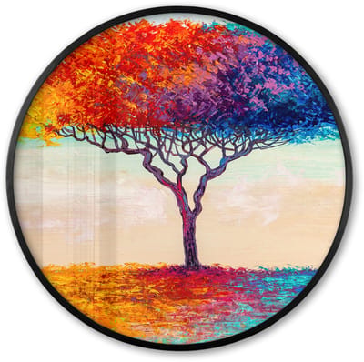 Poster in lijst Rond - Fotolijst 60x60 cm - Posters - Schilderijen - Olieverf - Boom - Regenboog - Ronde posterlijst zwart - Decoratie - Wanddecoratie woonkamer - Muurdecoratie slaapkamer