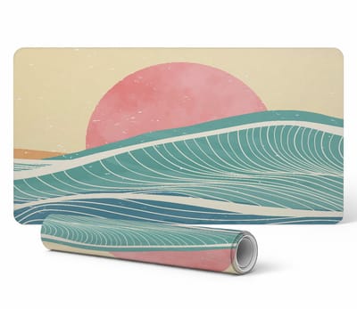 Beschermmat voor op tafel, voor kantoor, bedrijf, werkplek, met golven en zonsondergangmotief, 90x45 cm