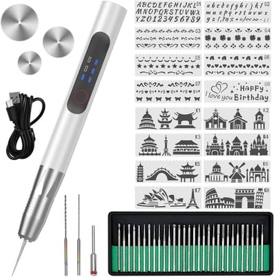 Graveerpen Set - Etspen Draadloos - Hobby Projecten - 3 Snelheden Instelbaar - 13 x 2 x 2 cm - Zilver
