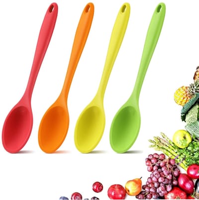 4 stuks - siliconen lepels - antiaanbak kooklepels – hittebestendige geïntegreerde kooklepel - siliconen serveer- en roerlepels - voor mengen, bakken, serveren en roeren - 20cm (4 kleuren）