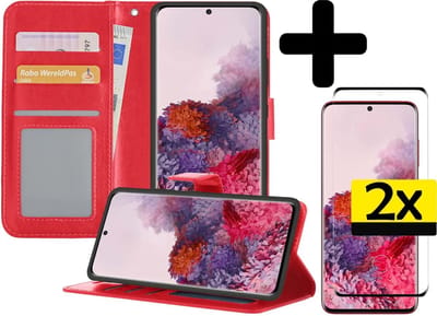 Hoesje - Met 2x Screenprotector - Geschikt voor Samsung Galaxy S20 Ultra - Luxe Pasjeshouder - Bookcase Portemonee - Flip Case - Kunstleer Book Case - Flipcase Hoes - Book Cover - Walletcase - Portemonneehoes - Telefoonhoesjes - Rood