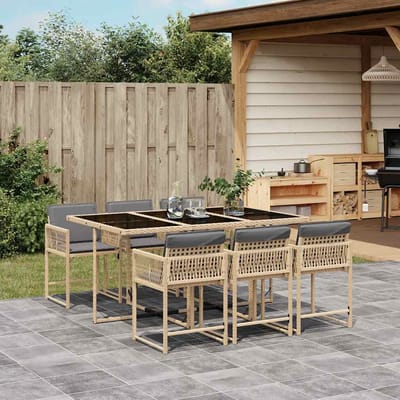 vidaXL - 7-delige - Tuinset - met - kussens - poly - rattan - gemengd - beige
