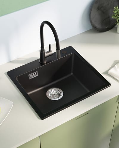 SOFETIY MAX Granieten Spoelbakken 50*45cm - 1 spoelbak Keuken Zwart - Onderbouw Spoelbakken - Wasbak Keuken