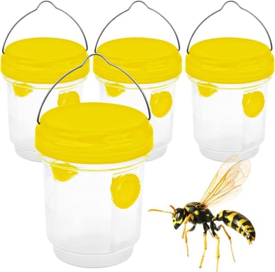 QTTVBTNA - 4 Stuks Wespenval - Wespen Verjager - Hangende Insectenval Flessen voor Buiten - Geschikt voor Wespen Fruitvliegen en Muggen - Voor Tuin Balkon en Terras - Wespenvangers - Herbruikbaar Eenvoudig te Gebruiken en Weerbestendig - Geel