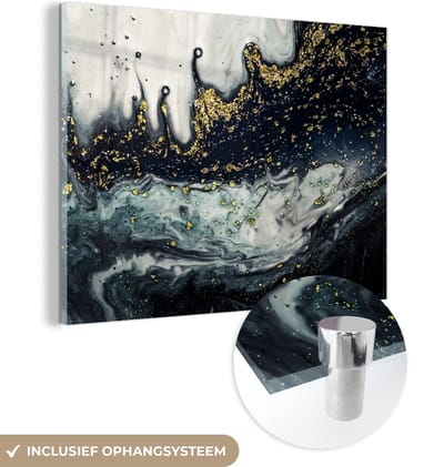 MuchoWow® Glasschilderij 40x30 cm - Schilderij acrylglas - Marmer - Abstract - Goud - Luxe - Foto op glas - Schilderijen