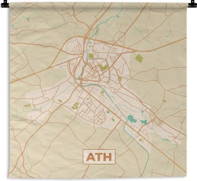 Wandkleed - Wanddoek - Kaart - België - Ath - Stadskaart - Plattegrond - 180x180 cm - Wandtapijt