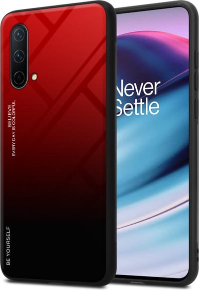 Cadorabo Hoesje geschikt voor OnePlus Nord CE 5G in ROOD - ZWART - Tweekleurige beschermhoes van TPU-silicone Case Cover en achterzijde van gehard glas