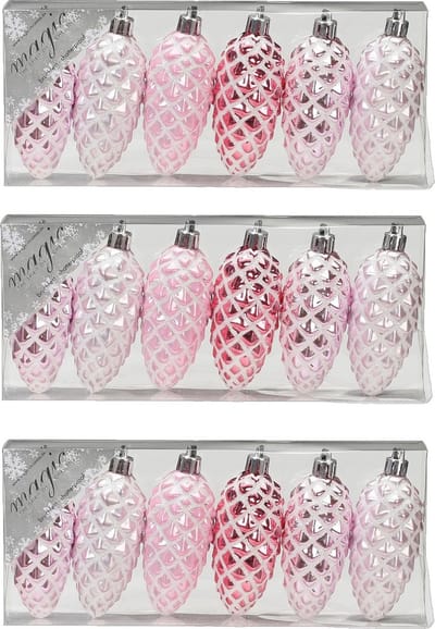 18x stuks kunststof kersthangers dennenappels lichtroze 9 cm kerstornamenten - Kunststof ornamenten kerstversiering