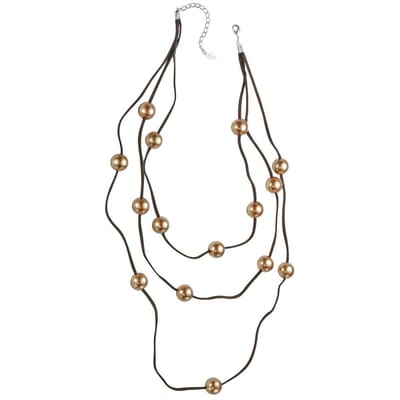 Behave - Lange ketting met suèdelook en bruine parels - Bohemian stijl