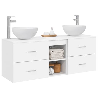 vidaXL - Badkamerkast - set - 3 - st - Wit - 49,5 - x - 35 - x - 63 - cm - Bewerkt - hout
