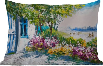 Buitenkussens - Tuin - Schilderij - Planten - Bloemen - Huis - Olieverf - 50x30 cm